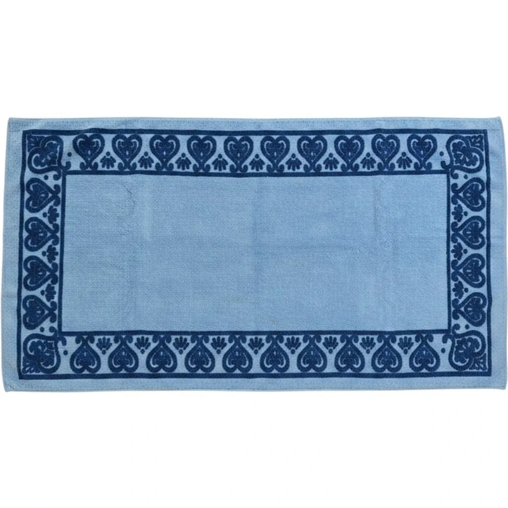 Vintage Sears Superplush Bath Towel Blue Heart Border Jacquard Made in USA 45x24